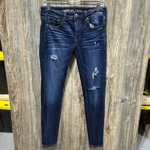 American Eagle Dark Distressed Skinny Size 6 Long